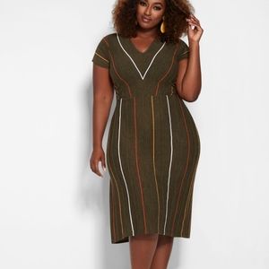 Ashley Stewart V Neck Chevron Sweater Dress